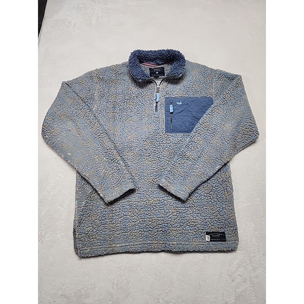 Southern Marsh Blue Ridge Sherpa Pullover French Blue And Brown Size Small 1/4